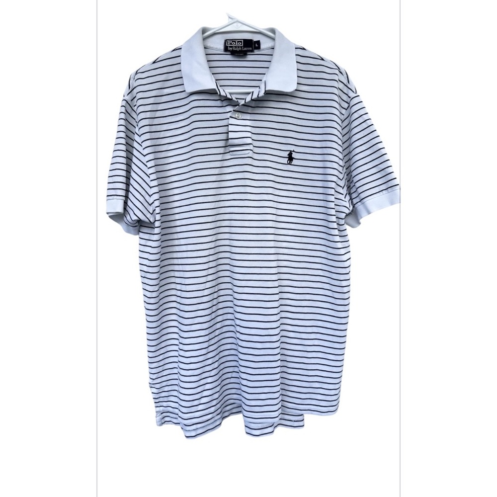 Ralph Lauren Men's White and Black Striped Polo Shirt